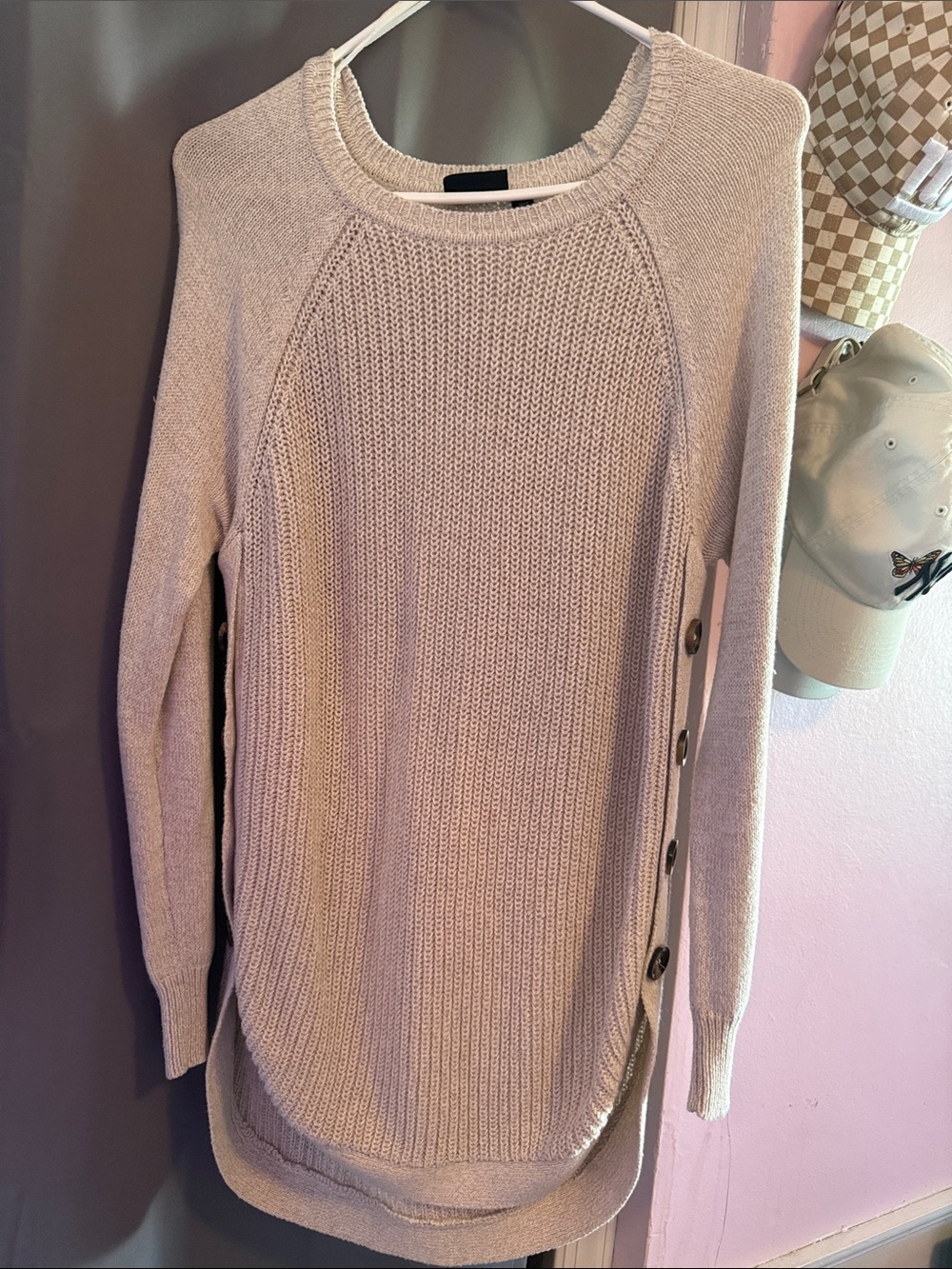 RD Style Cream Side-Button Crewneck Sweater